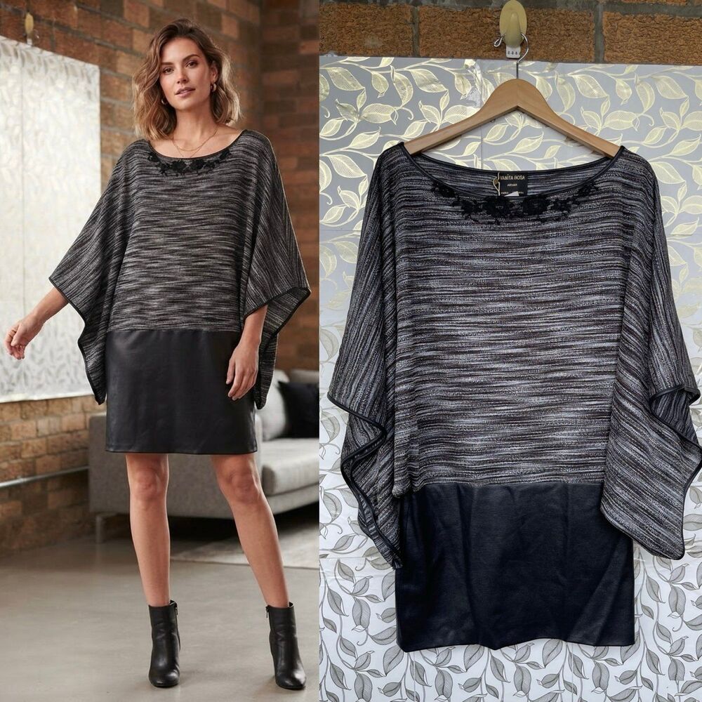 Vanita Rosa Quiet Luxury Metallic Knit Open Sleeve Dress Miso-Grey L